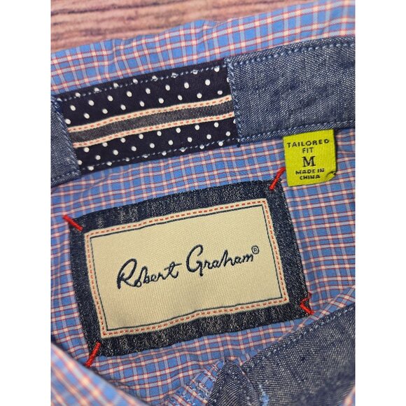 Robert Graham Mens Tailored Fit Blue Plaid Shirt Medium - Picture 4 of 13